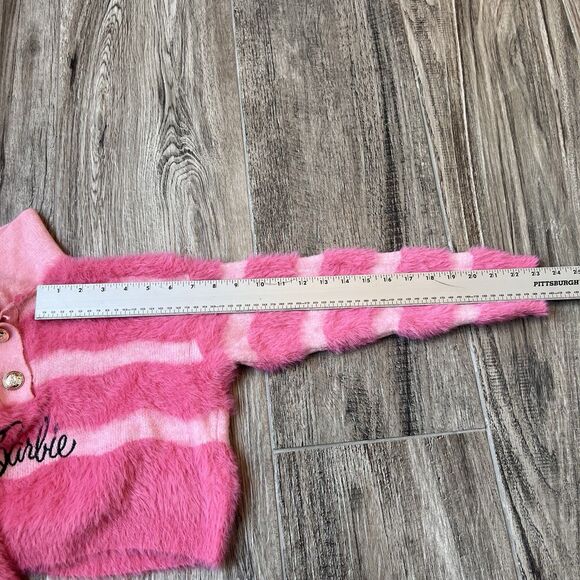 Barbie Pink Collar Crop Top preppy coquette soft fur chic stretch sweatshirt #50 - Picture 5 of 10